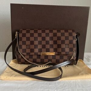 Authentic Louis Vuitton Favorite MM Damier Ebene Crossbody Clutch Purse Handbag